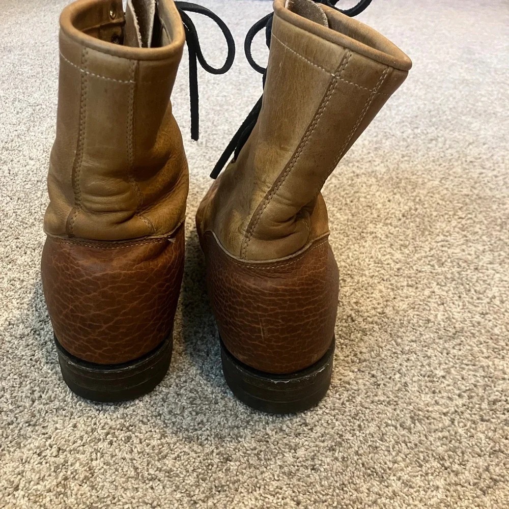 Vintage Justin 630 Mens 9 D Brown Leather Kiltie Lace Up Work Boot Round Toe USA